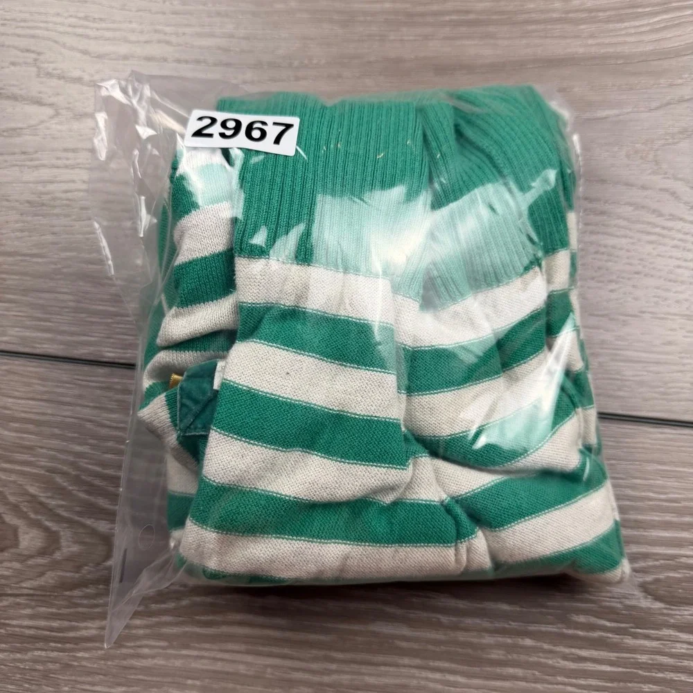 American Eagle Women Hoodie Sweater Striped V-Neck Knit Green White M